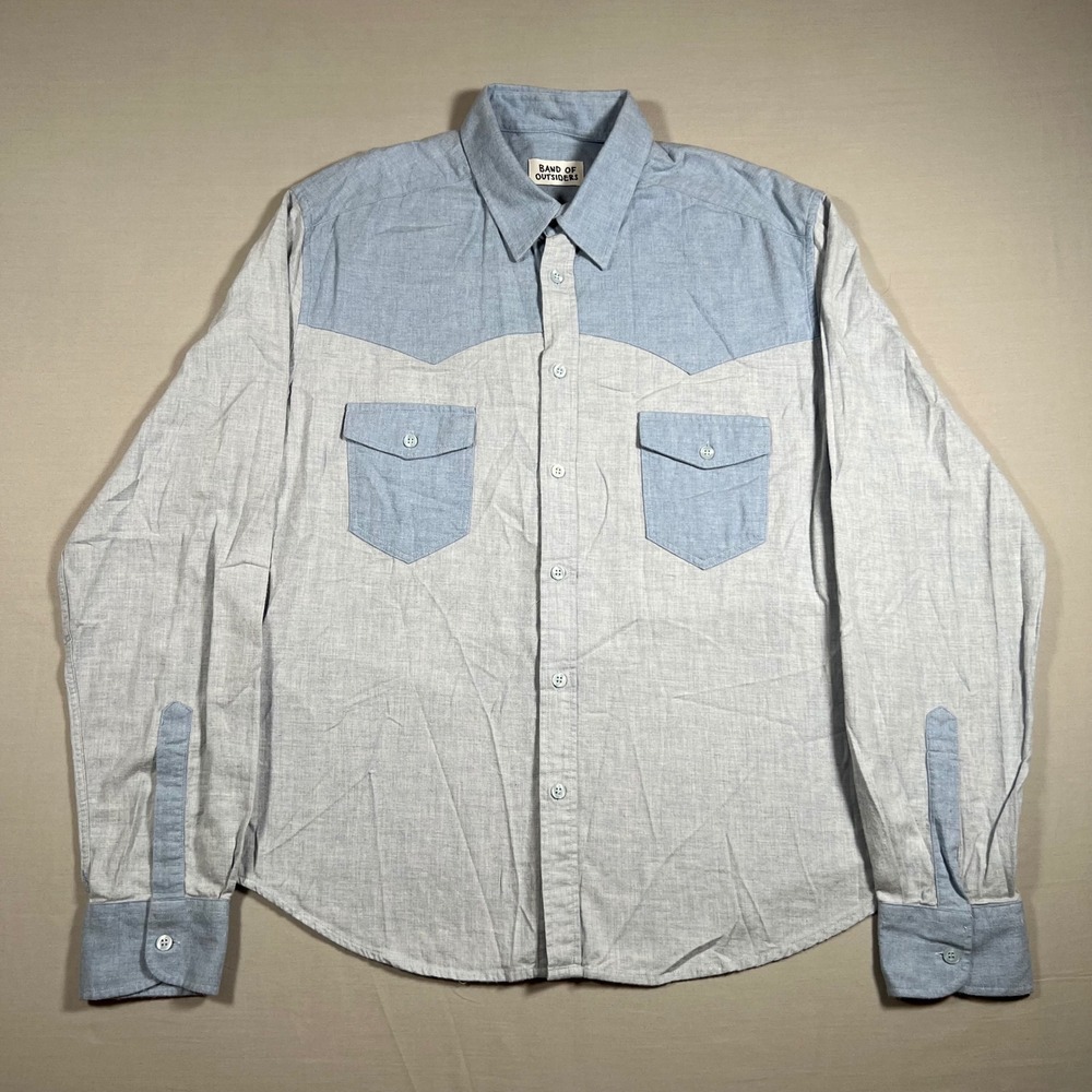 Band of Outsiders Mens Large Western Colorblock Chambray Button Up Shirt Blue 41